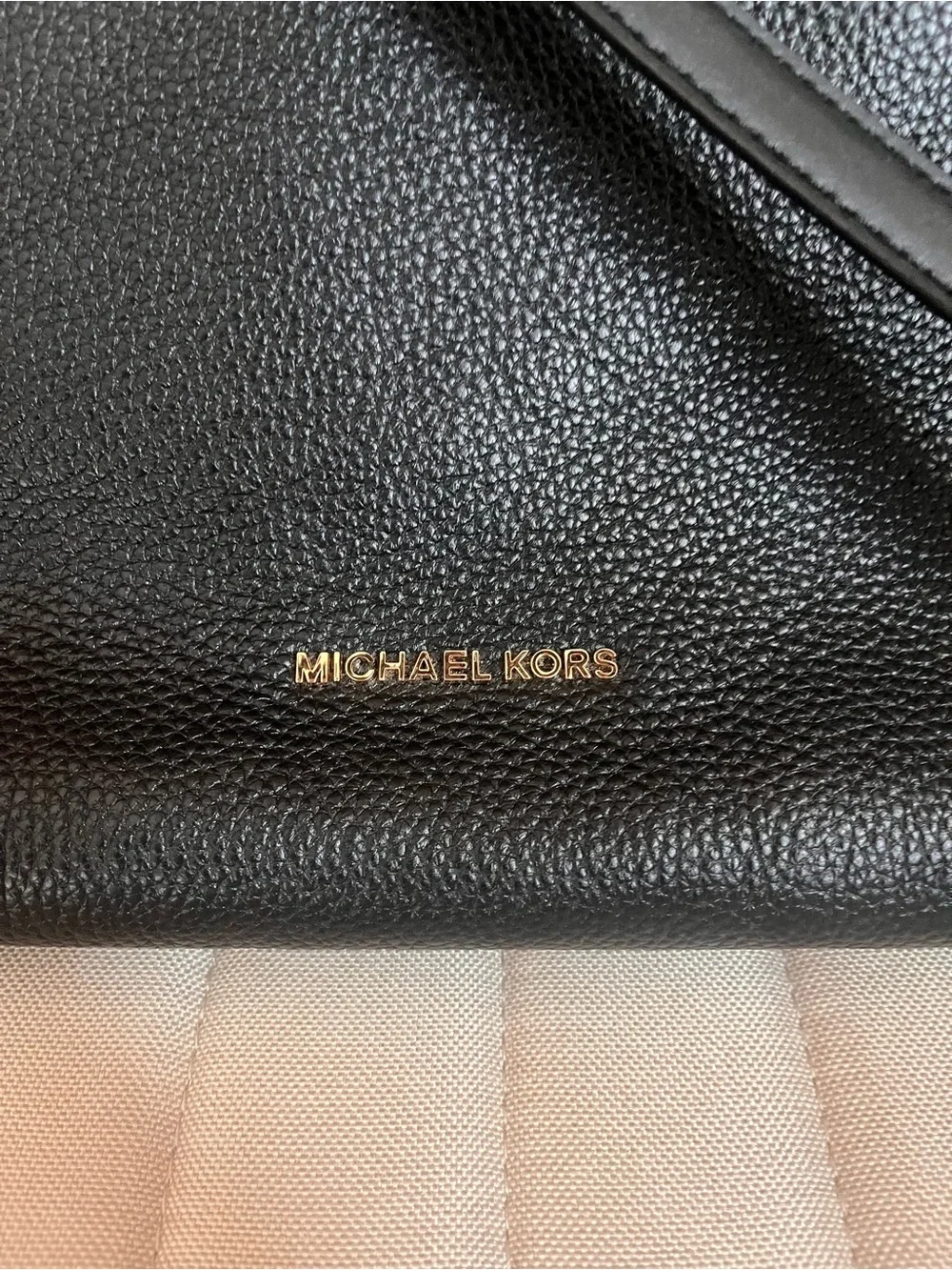 Michael Kors Black Leather Shoulder Bag with Gold Hardware and Stud Accents
